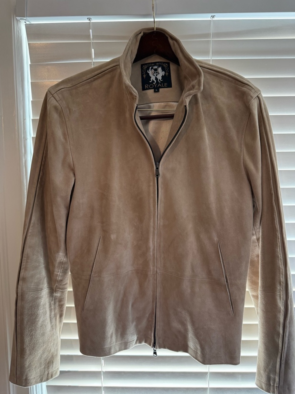Men's Suede Bomber Jacket in Taupe